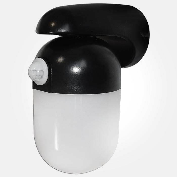 Eterna LED Well Glass Polycarbonate Fitting Black With Corner Bracket & PIR
