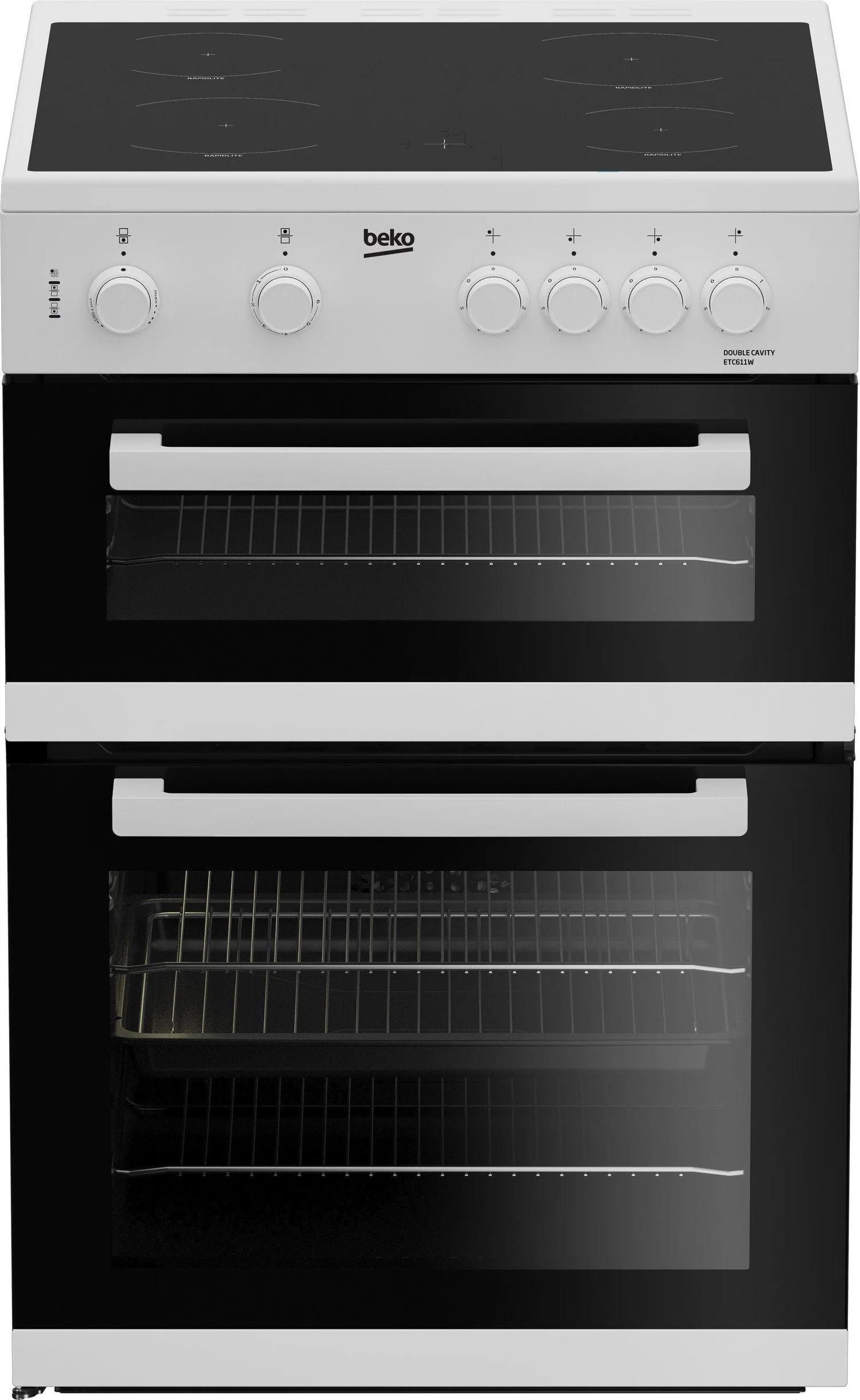 Beko ETC611W Twin Cavity  Electric Cooker White Ceramic Hob 60cm 