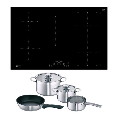 Neff 80cm Frameless Induction Hob in Black Includes Free Pan Set 