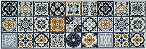 Dandy Likewise Kensington Kitchen/Hallway Victorian Tile Beige 150 x 50cm Anti Slip Durable Nylon Mat Runner