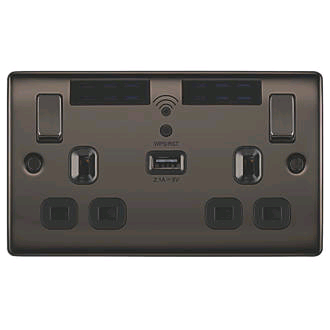 twin plug socket with wifi extender and usb port black nickel