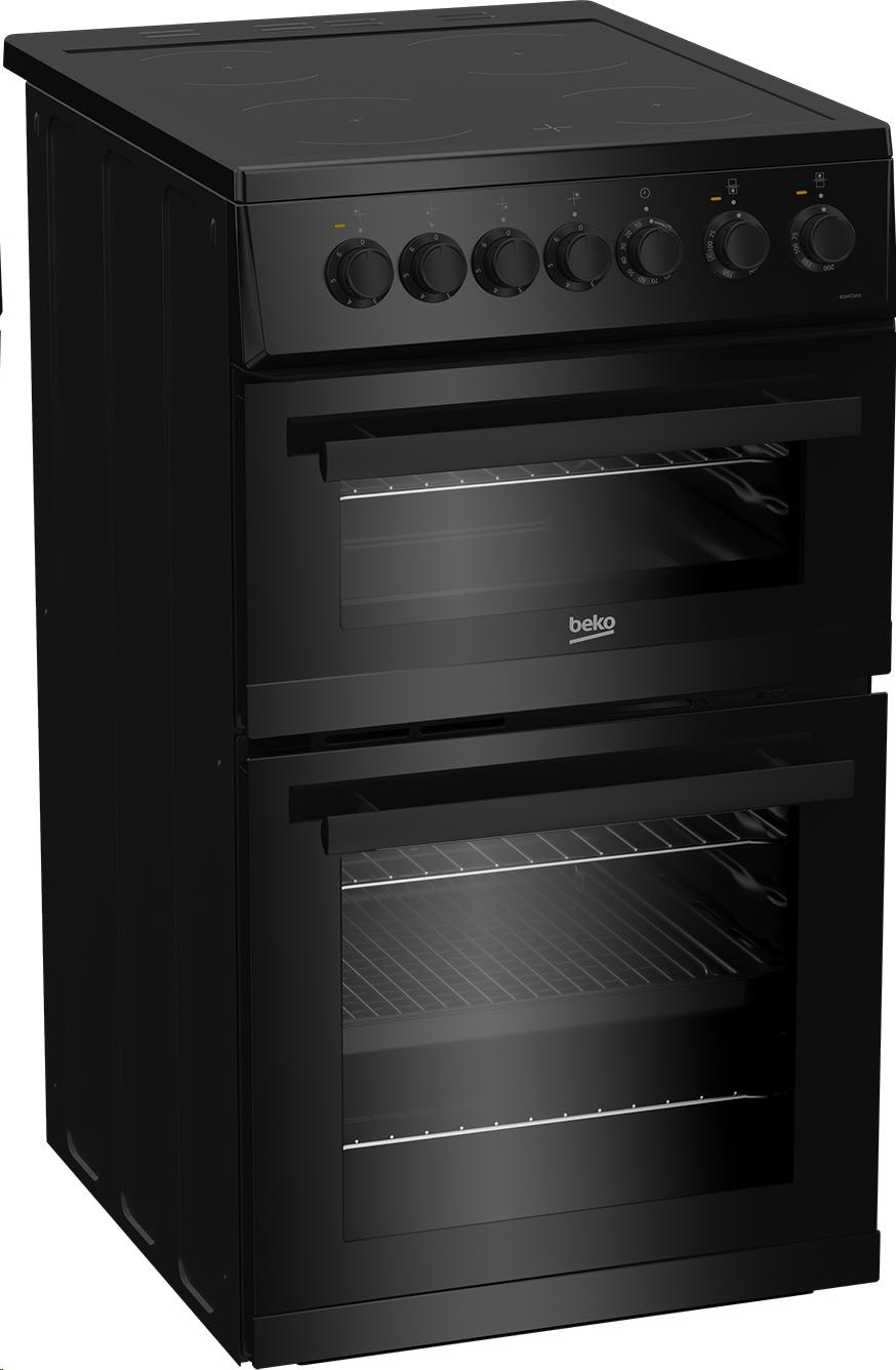 Beko EDVC503B Double Oven Ceramic Hob Electric Cooker in Black 50cm wide