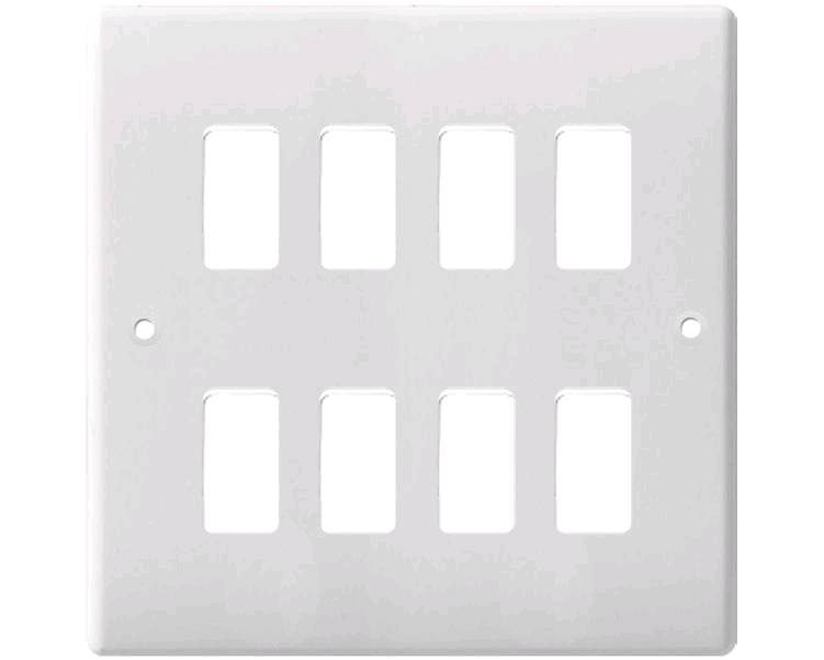 BG Nexus Grid 8gang Front Plate White 