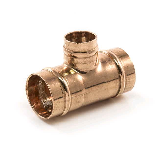 Copper Reducing Tee 22mm x 22mm x 15mm Solder Ring