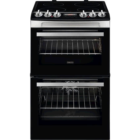 Zanussi Double Oven & Ceramic Hob Electric Cooker in Black 55cm