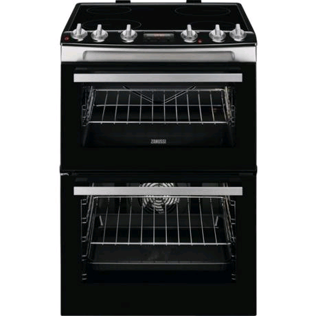 Zanussi ZCV66078XA 60cm Electric Double Oven Cooker with Ceramic Hob + Timer - Stainless Steel A/A Rated 