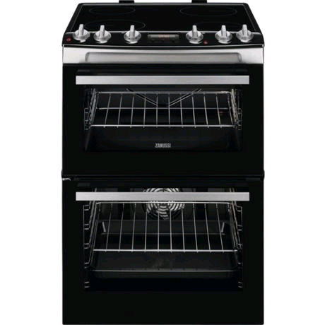 Zanussi ZCV66078XA 60cm Double Oven & Ceramic Hob Electric Cooker in Stainless