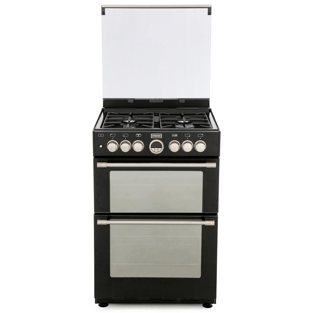 Stoves Sterling 600DF Double Oven & Hob Gas Cooker c/w Glass Lid H90 W60 D60cm Black 444440990