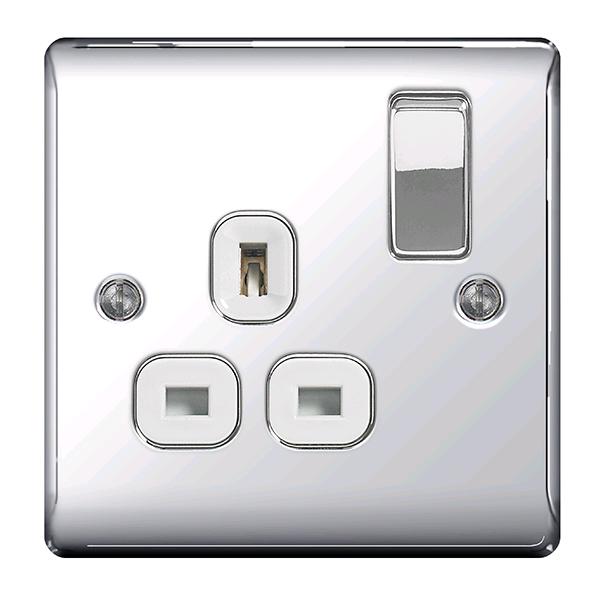 BG Nexus Chrome 1Gang 13a Socket White Insert