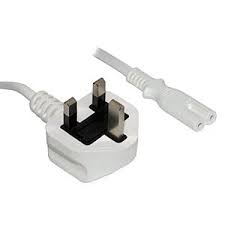 Lead 2mtr UK Plug to Figure 8 White