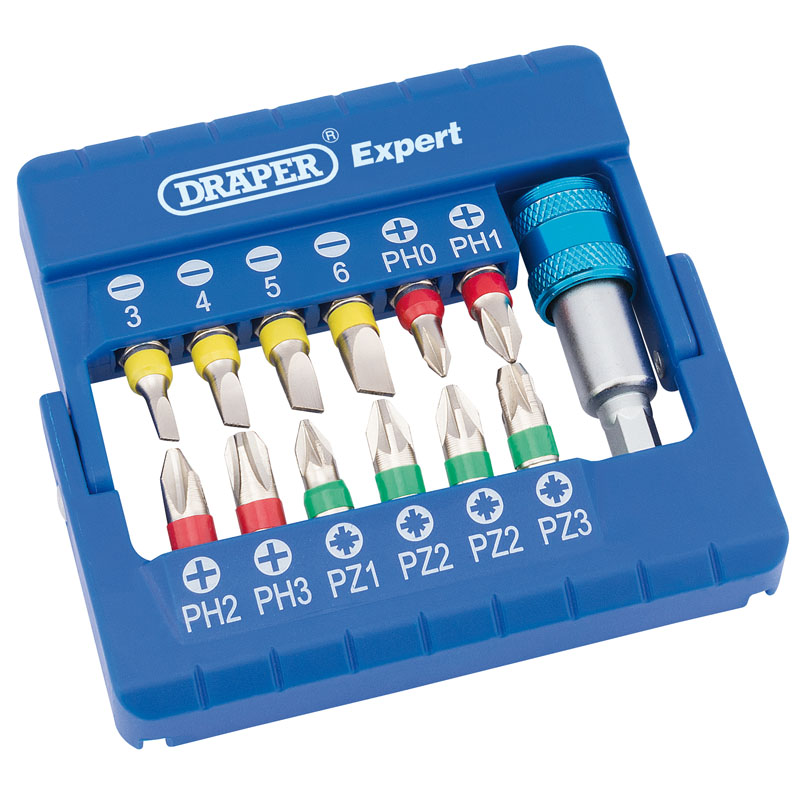 Draper Coloured Screwdriver Bit Set with Magnetic Holder (13 Piece) 