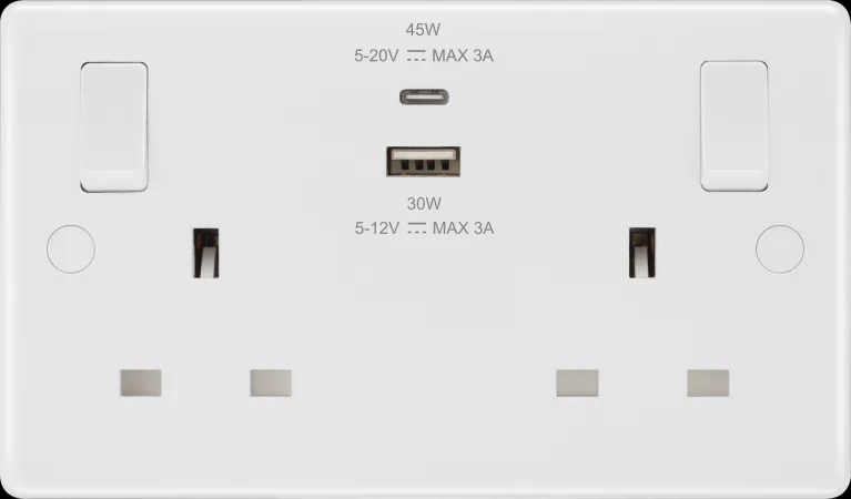 BG Nexus 13a Twin Socket with USB Charger 1 x USB C & 1 x USB A 