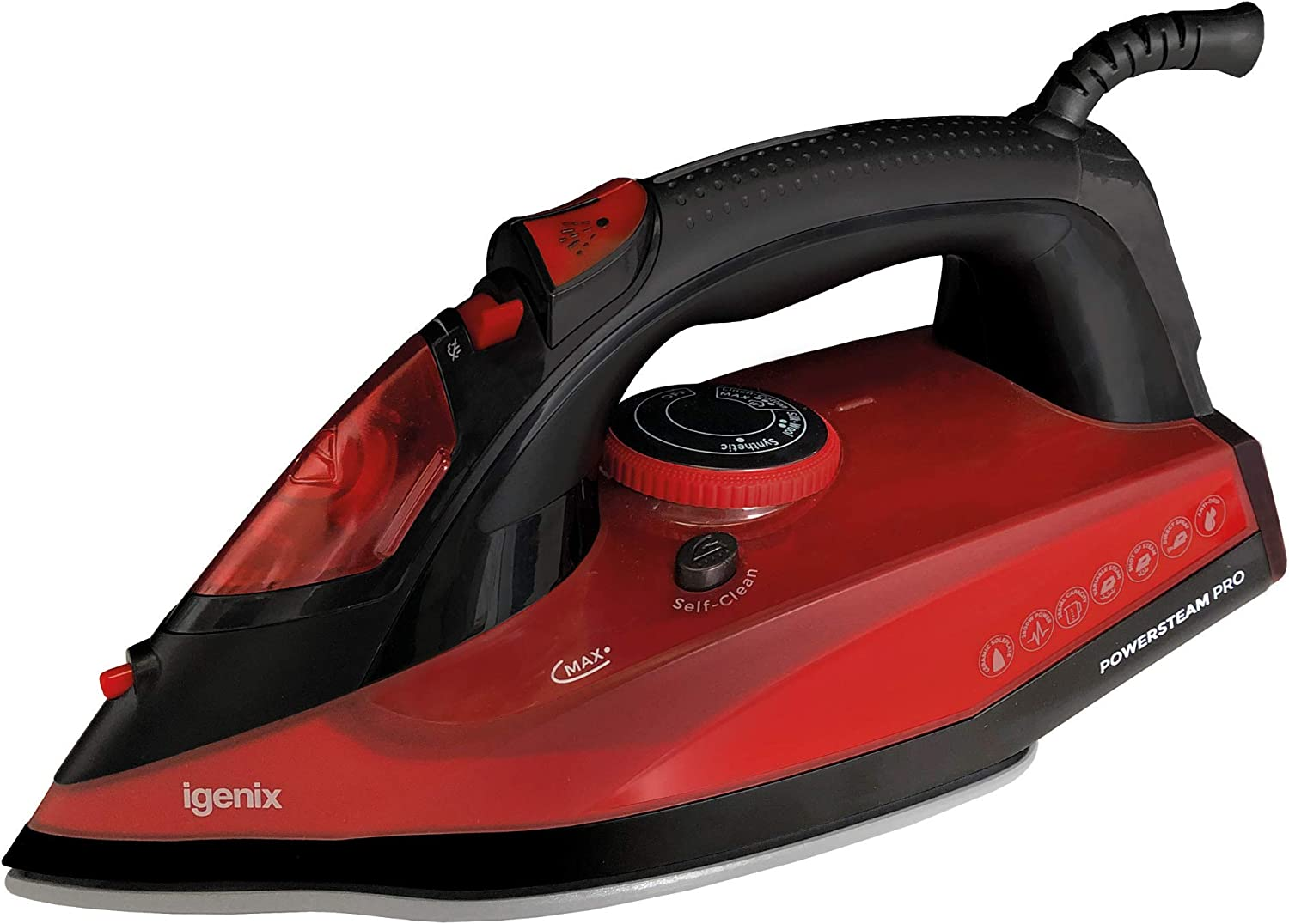 Igenix PowerSteam Vertical Steam Iron, 380ml Tank Capacity, 2600W, Red/Black 