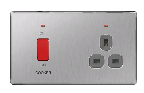 BG 45a Cooker Control & Socket Neon Brushed Steel