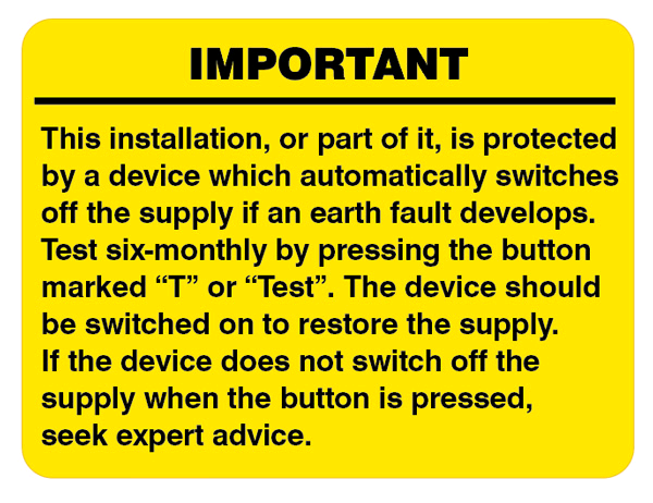 Industrial Signs RCD Test Label (Pack 10) 