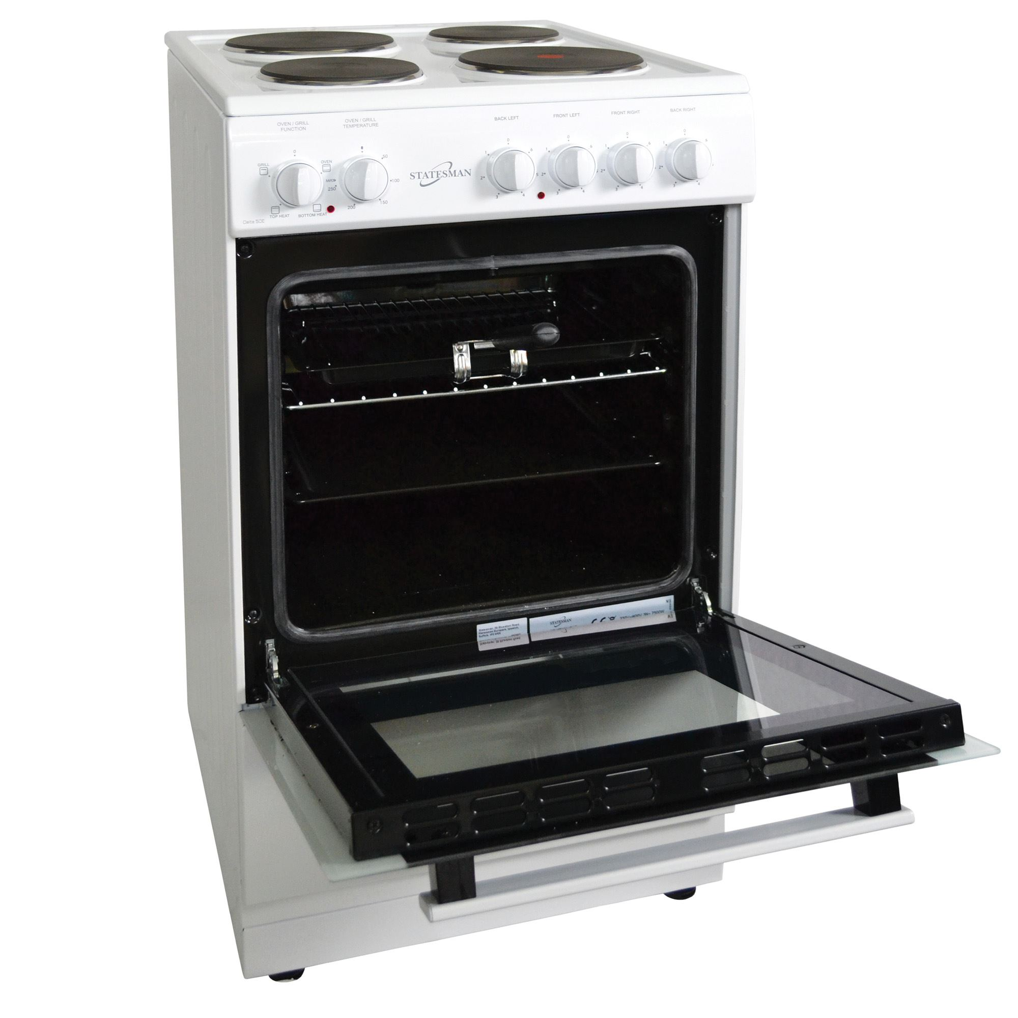 Statesman Delta 50cm Single Cavity & Solid Plates Electric Cooker in White