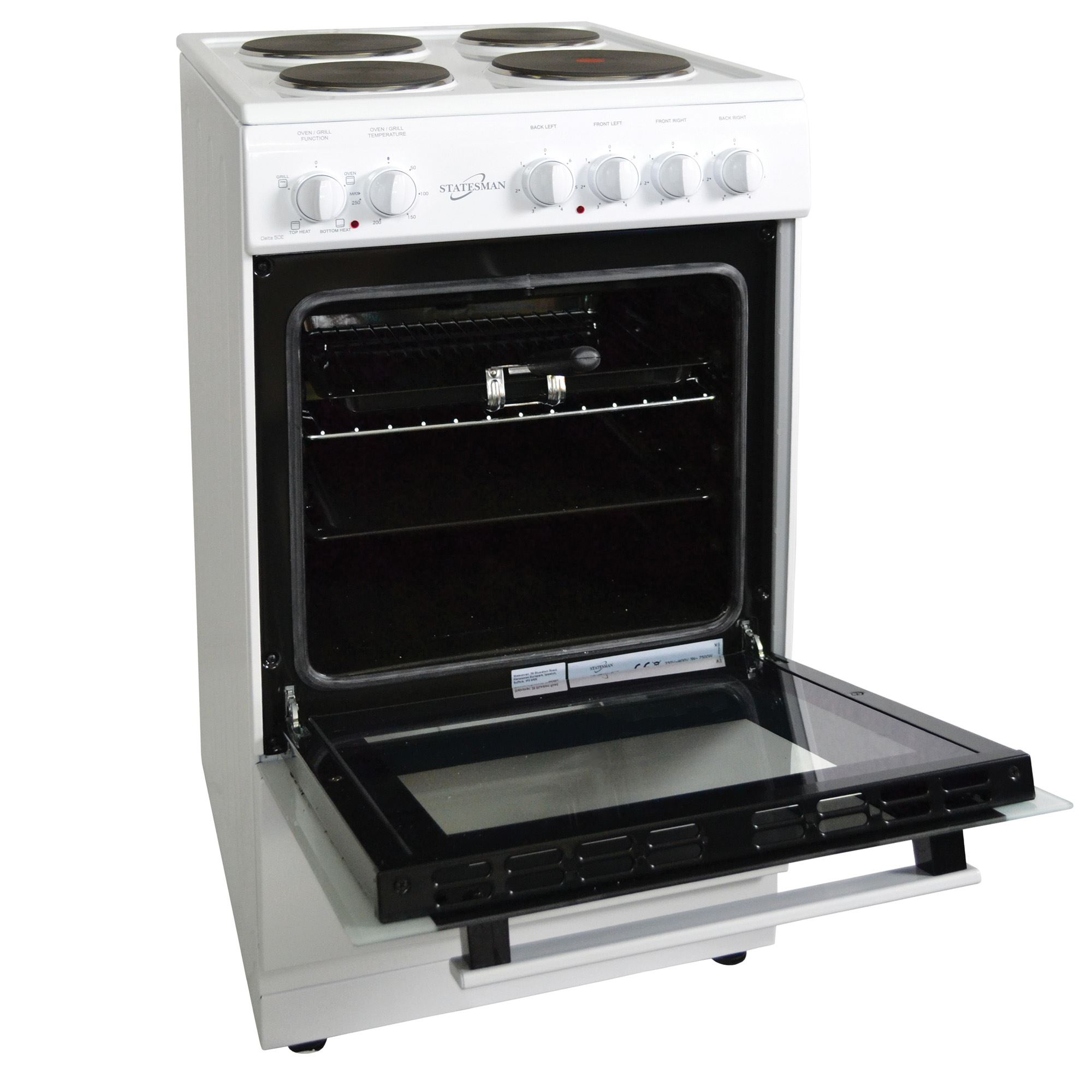 Statesman Delta 50cm Single Cavity Cooker Solid Plates in White