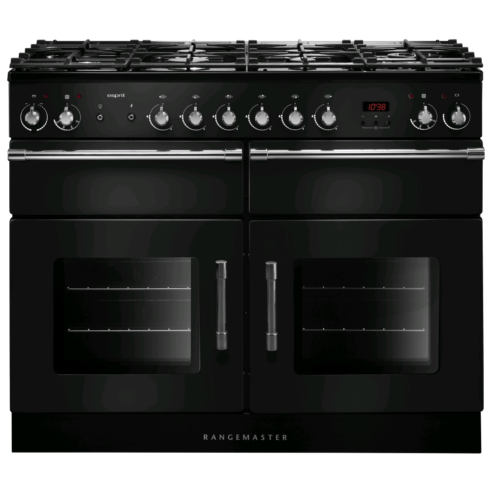 Rangemaster Esprit 110cm Electric Range Cooker Dual Fuel Black  Chrome