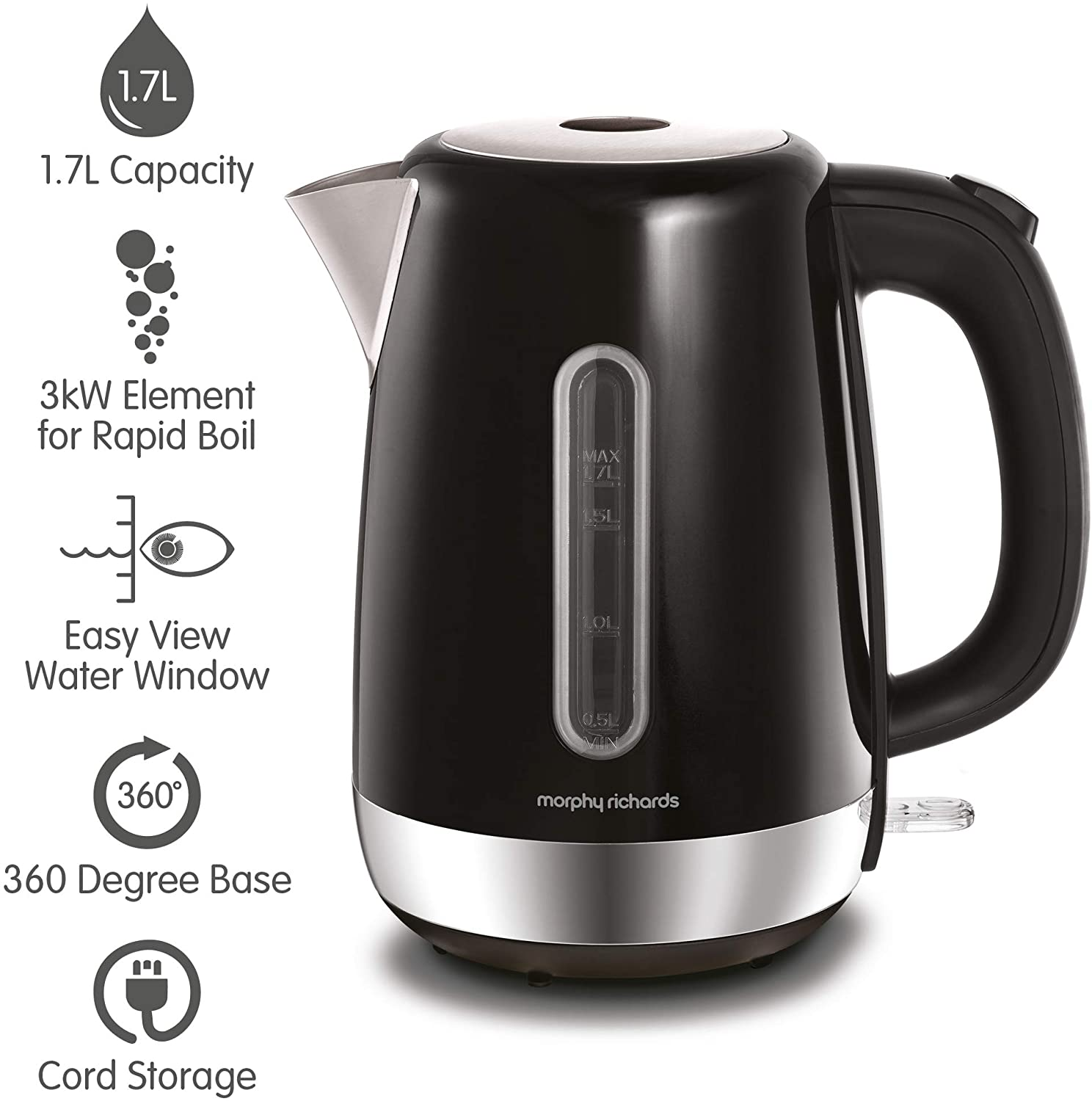 Morphy Richards 102783 Equip Jug Kettle 3KW 1.7L - Black
