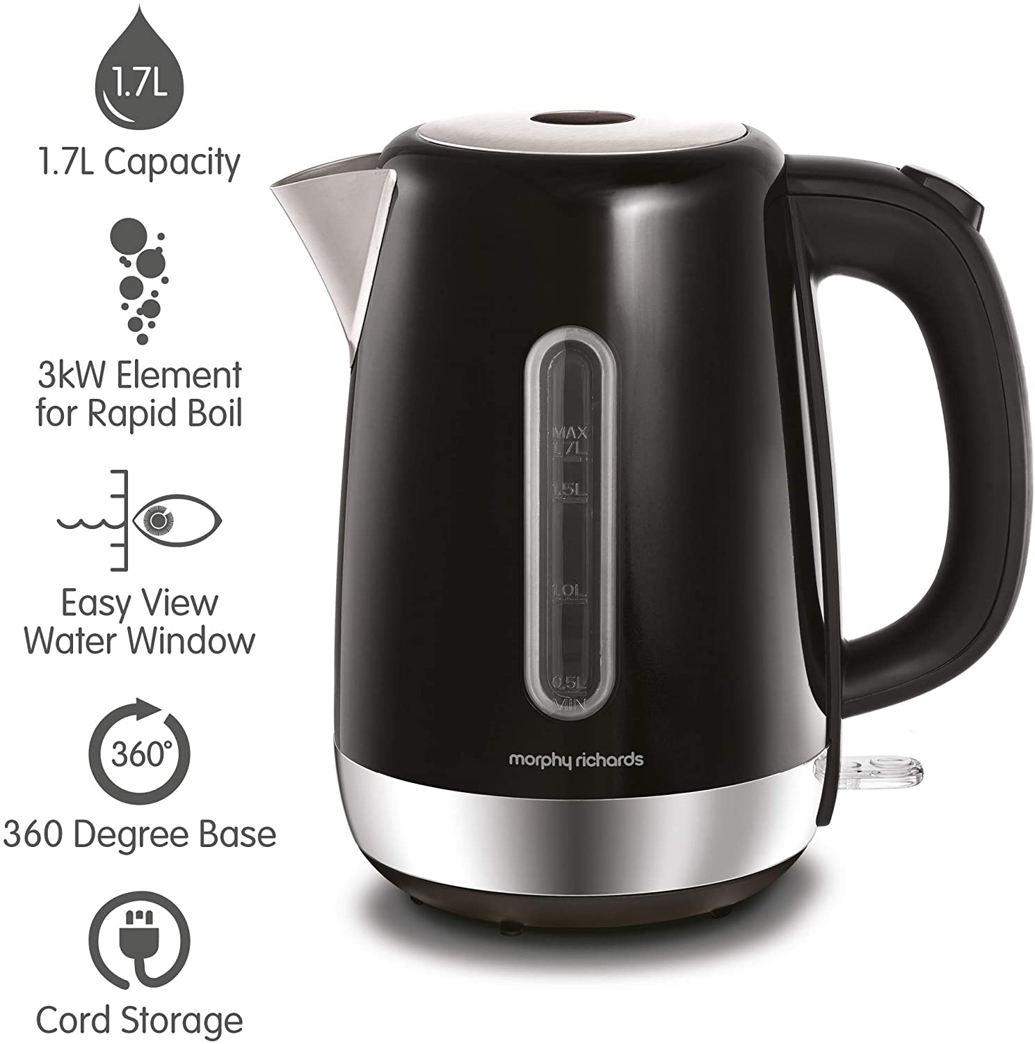 Morphy Richards 102783 Equip Jug Kettle 3kW 1.7ltr in Black