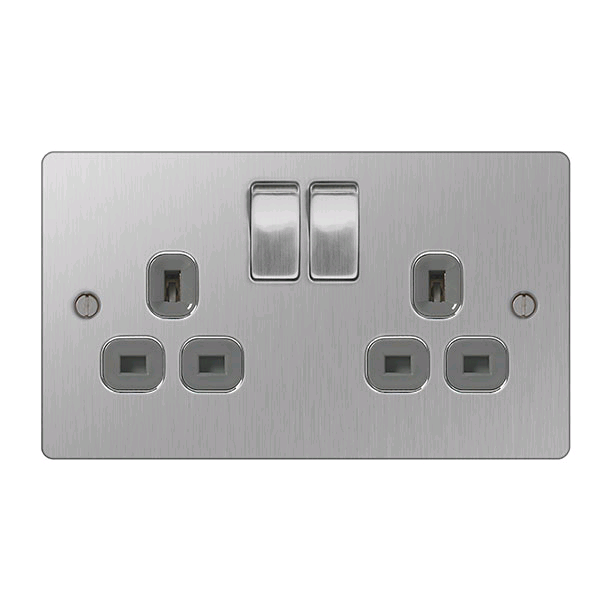 BG 2gang 13a DP Switched Socket Screwed Flatplate Brushed Steel 