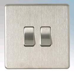 BG 2Gang 2way Switch Screwless Flatplate Brushed Steel 