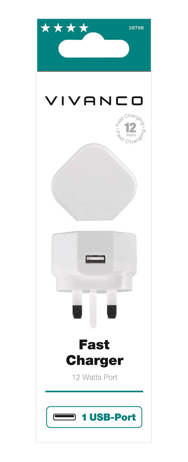 Vivanco T-PO AC USB Mains Charger 2.4A White