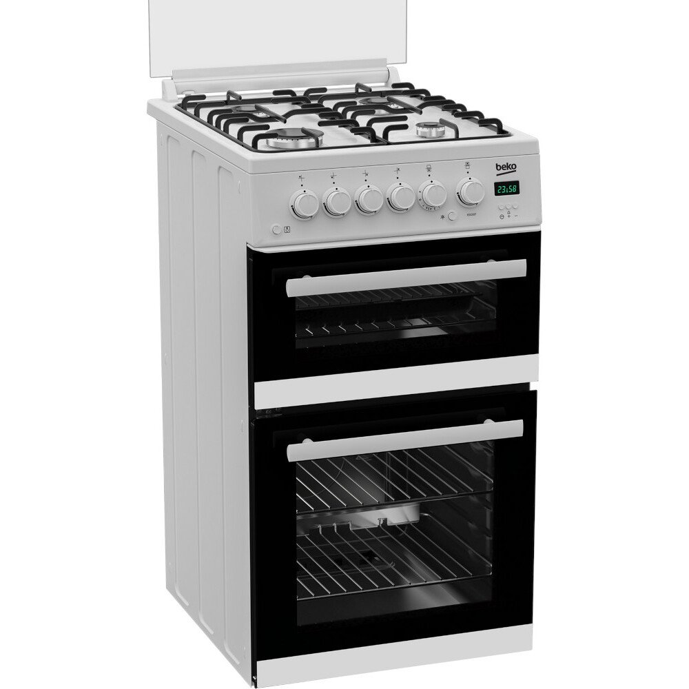 Beko EDG507W 50cm Twin Cavity Gas Cooker with Gas Hob - White