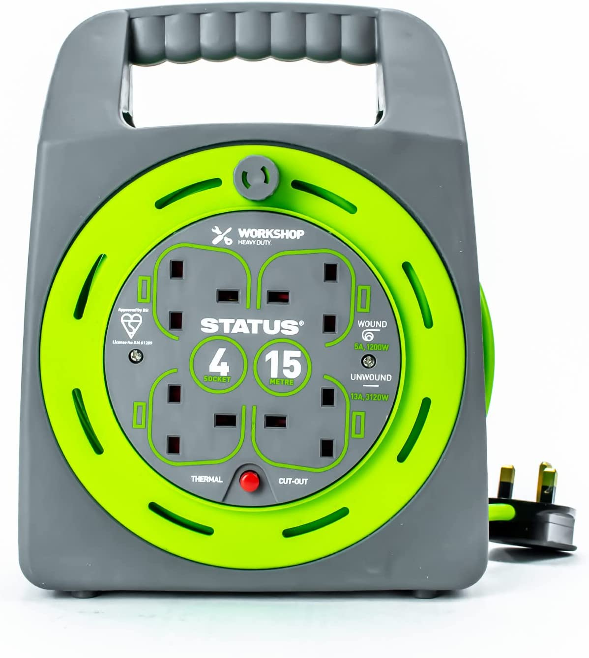 STATUS S15M13ACR4 15Mtr Handbag Extension Reel 4 Socket with Thermal Cut Out