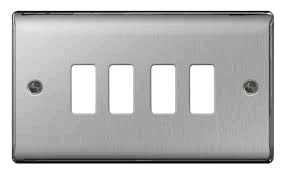 BG 4 Gang Brushed Steel Grid Front Plate