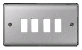 BG 4Gang Grid Front Plate Brushed Steel