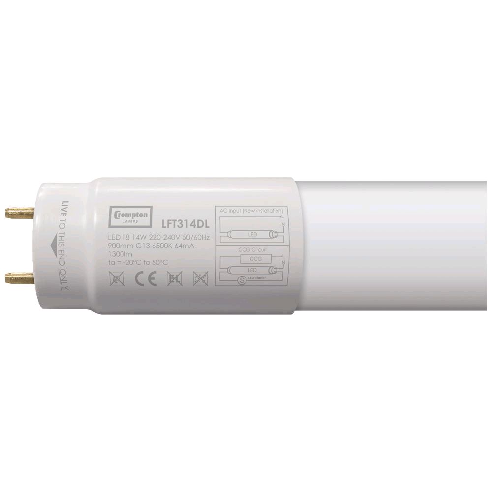 Crompton 14W 3ft T8 Full Glass LED Tube Daylight 6500k 