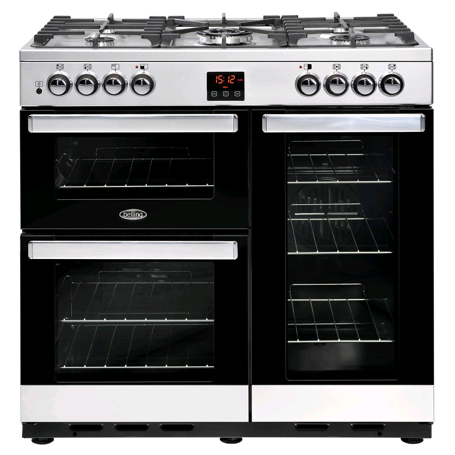 Belling Farmhouse Dual Fuel Cooker 90DFT  in Stainless Steel 