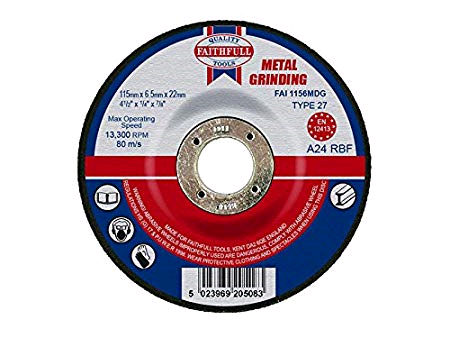 Faithfull 115 x 6.5 22mm Metal Grinding Disc Dep. Centre 