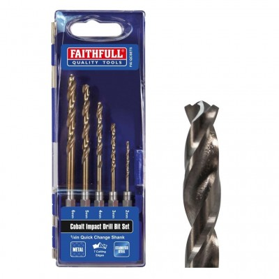 Faithfull 5 Piece Quick Change HSS Cobalt Impact Drill Bit Set (2 - 6mm) 