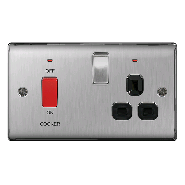 BG 45a Cooker Control Unit & Socket Brushed Steel Black Inserts 