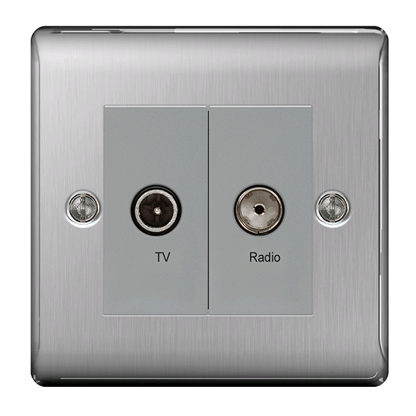 BG 2Gang TV Outlet Brushed Steel 