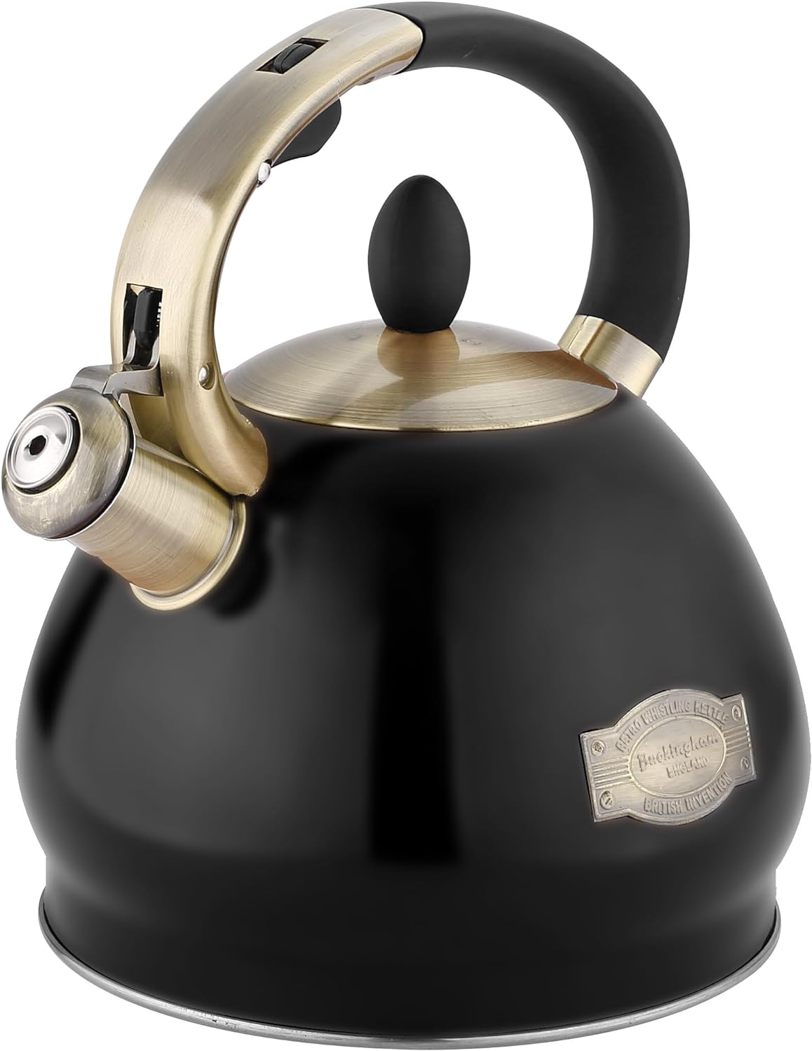 Buckingham 17076 Vintage Retro Whistling Kettle 1170569 Stainless Steel nd Black Stovetop Induction 3.4 L-Matt Black 