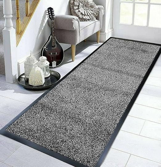 Dandy TrendMakers GREY/BLACK Hardwearing Heavy Duty  PVC Edge Pile Top Rubber Barrier Entrance Door Kitchen Utility Dust Floor Mats Rugs 60cm x 180cm