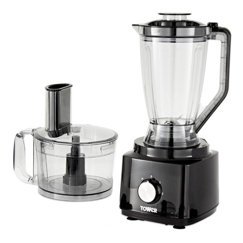 Tower 750W Food Processor and Blender c/w 2L Mixing Bowl and 1.8L Jug Black