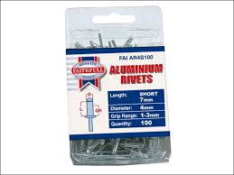 Faithfull Aluminium Rivets 4mm x 7mm Short Pre-Pack of 100 