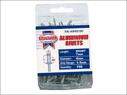 Faithfull Aluminium Rivets 4mm x 7mm Short 100pk