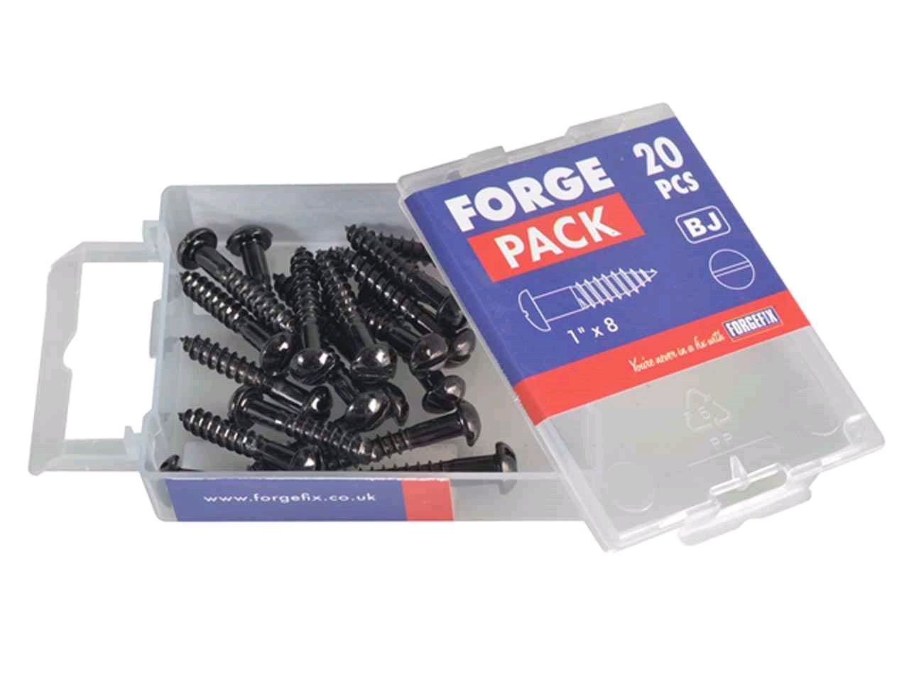 Forgefix 1" x 8  R/H Wood Screw (Pack of 20) Black Japanned 