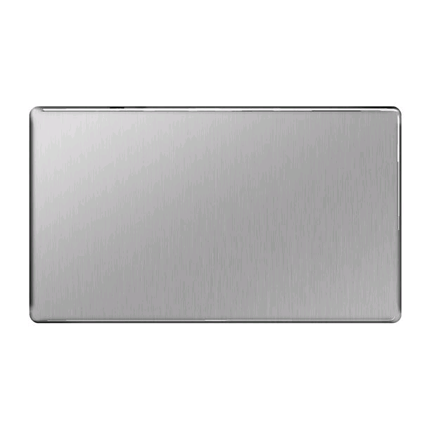 BG 2Gang Blank Plate Screwless Flatplate Brushed Steel 