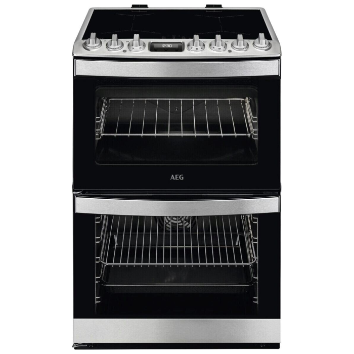 AEG CIB6743ACM Stainless Steel Induction Top Electric Cooker Double Oven with Steam Bake Catalytic Liners - 77/39L - A energy