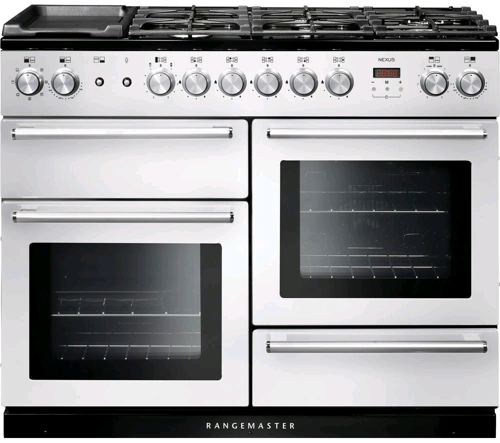 Rangemaster Nexus 110 Dual Fuel Range Cooker 110cm White/Chrome