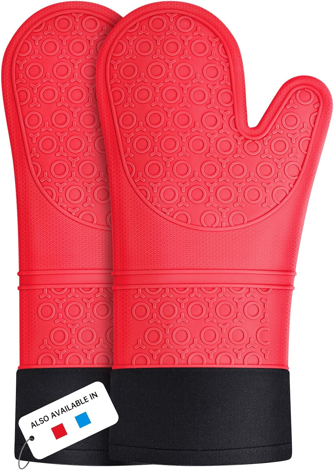Cookshop Silicone Oven Gloves,Heat Resistant,  Extra Long Non-Slip Oven Glove (Red, 1 Pair)