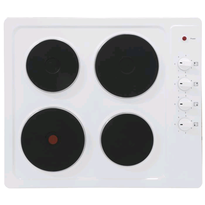 Montpellier 60cm Electric Solid Plate Hob White Black Controls