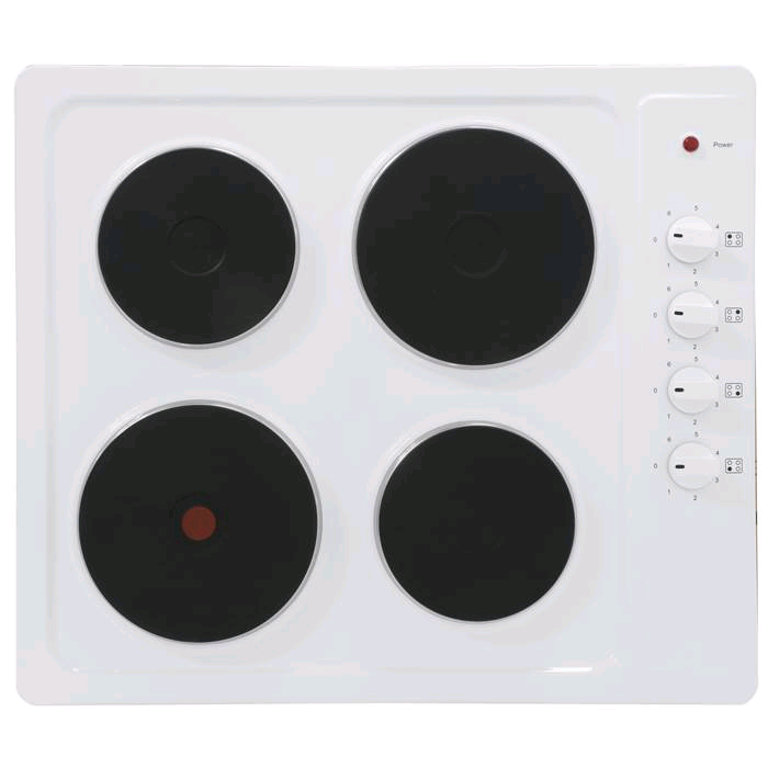 Montpellier 60cm Electric Solid Plate Hob in White Black Controls