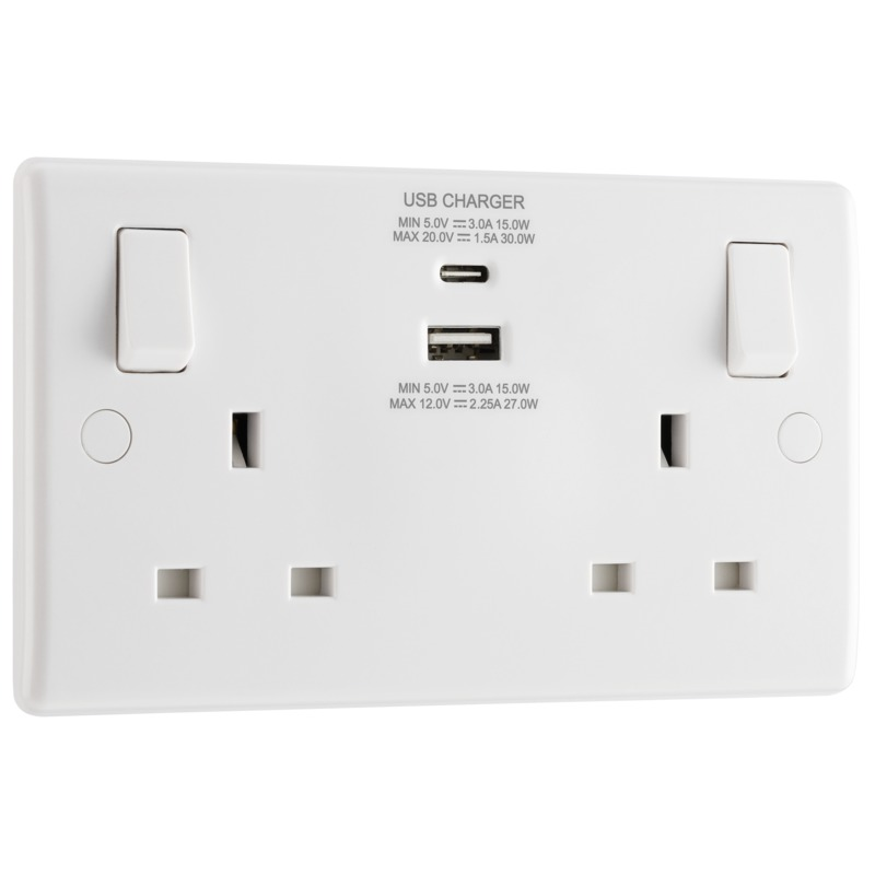 BG Nexus 13a Twin Socket with USB Charger 1 x USB C & 1 x USB A 